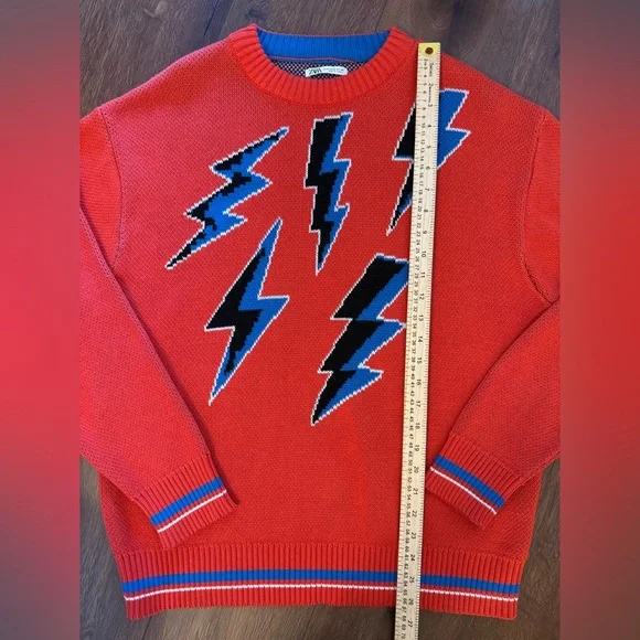 ⚡️ ZARA Red Lightning Bolt Graphic Knit Sweater M - Picture 7 of 8